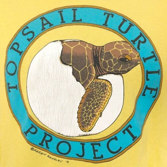 Vintage Sea Turtle T Shirt Mens Size Small Yellow 90s Topsail Turtle Project - Picture 2 of 6